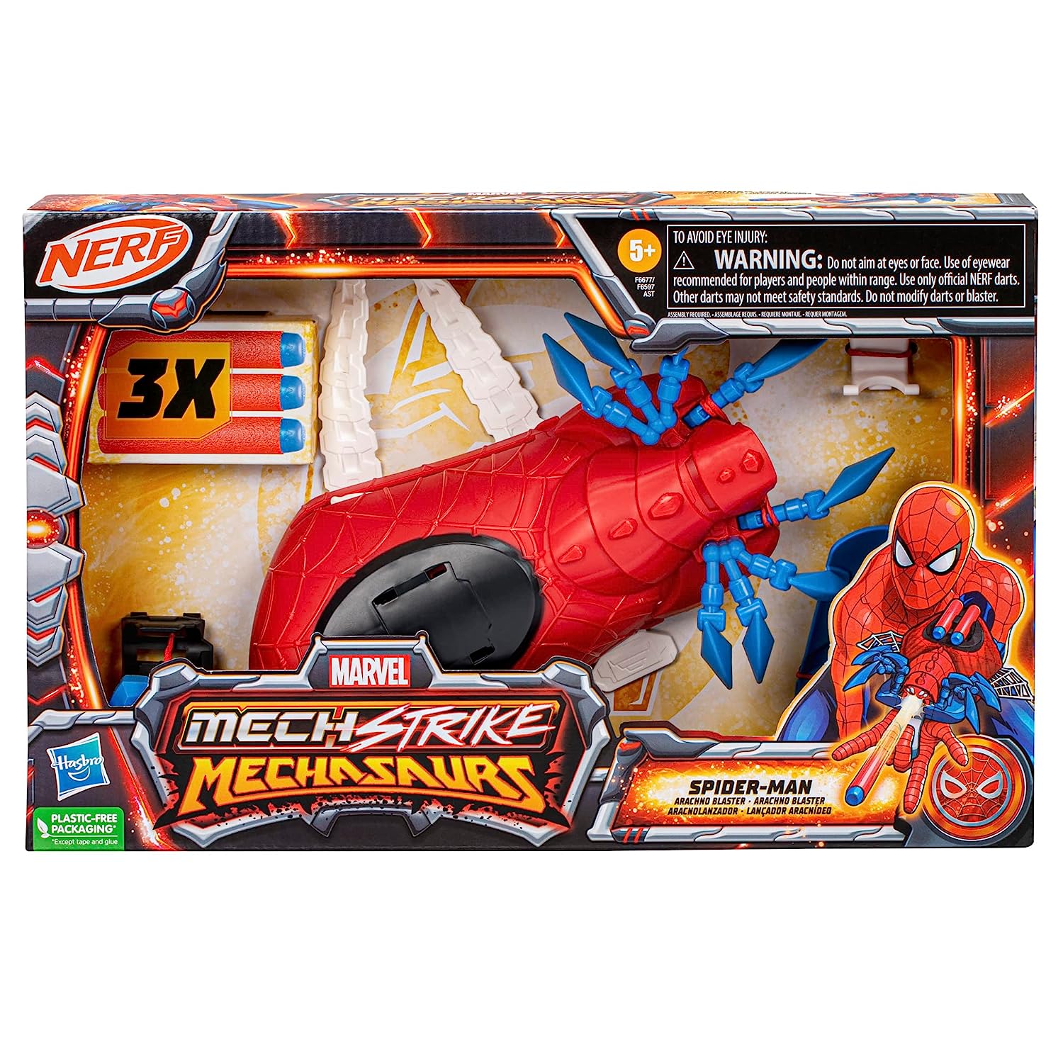 Marvel Mech Strike Mechasaurs Spider-Man Arachno NERF Blaster with 3 Darts for Kids Ages 5 Years and Up