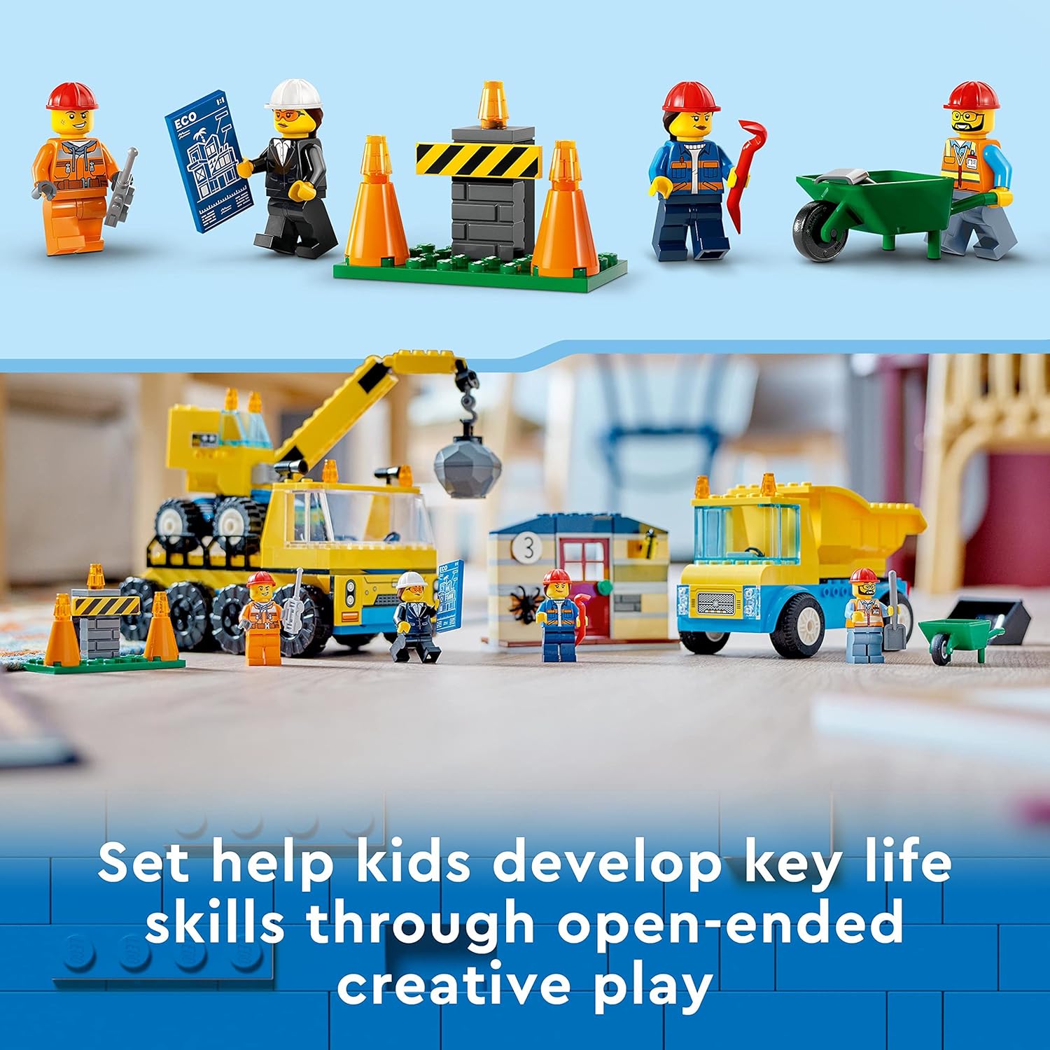 LEGO City Construction Trucks & Wrecking Ball Crane Building Kit For Ages 4+