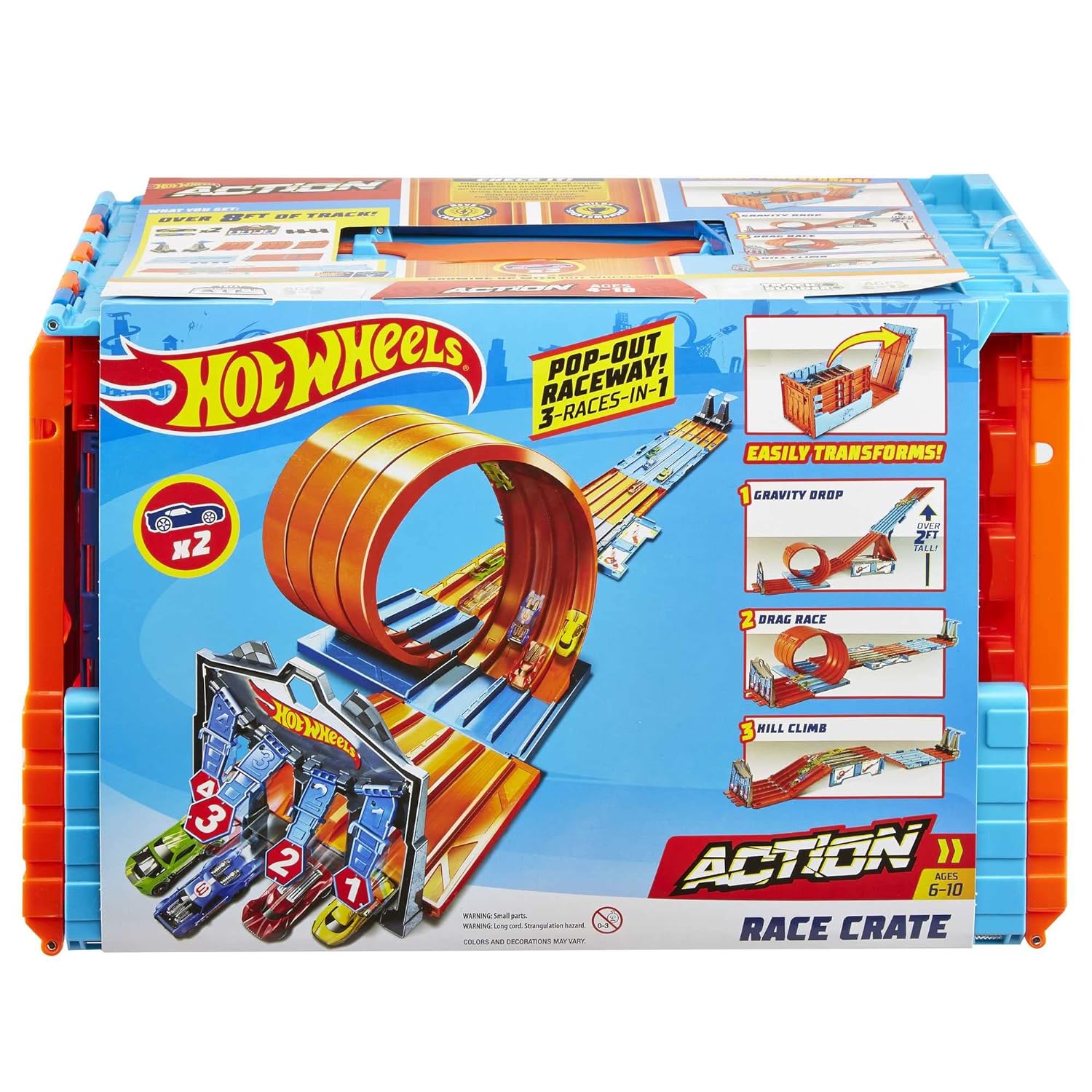 Hot Wheels Race Crate with 3 Stunts in 1 Set Portable Storage for Kids Ages 6 to10 Years