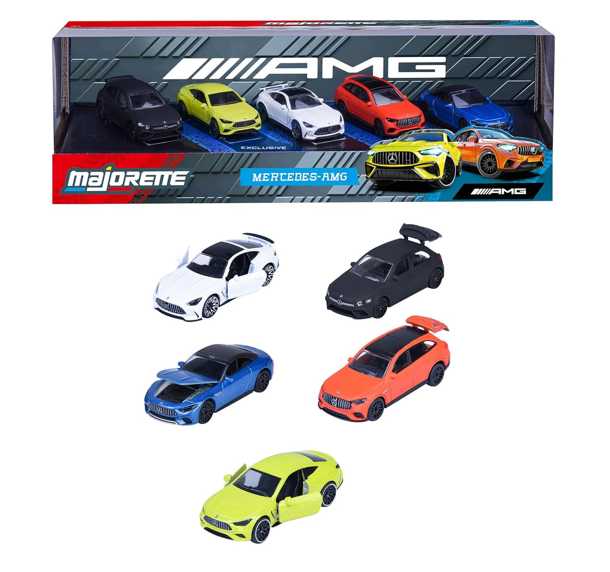Majorette Mercedes AMG 5 Pack Set - Metal Toy Car with Freewheel, Suspension & Opening Parts for Kids & Collectors