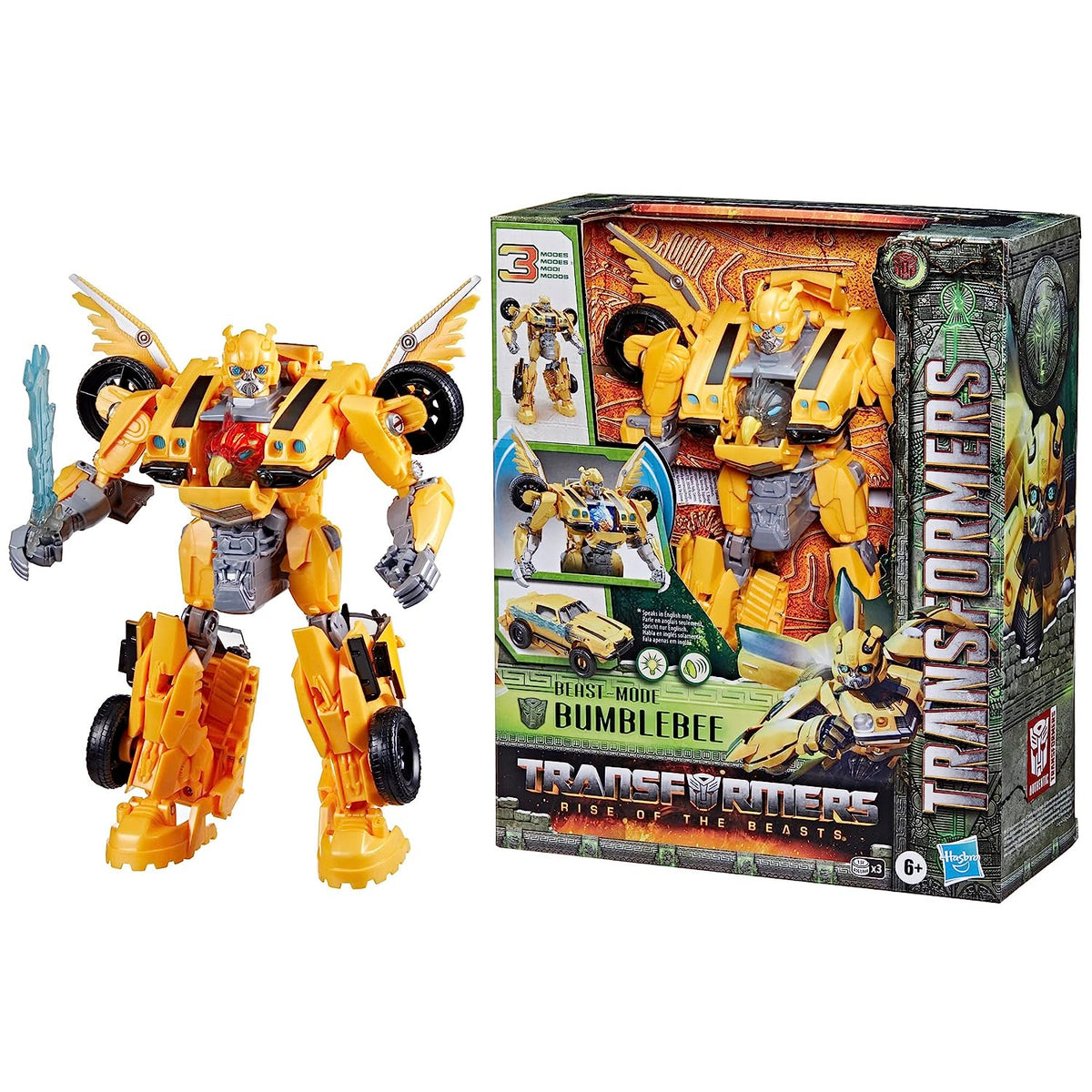 Transformers Rise of The Beasts Movie 10 Inch Beast Mode Bumblebee Converting Toy with Lights and Sounds for Ages 6 Years and Up
