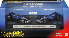 Hot Wheels Premium Formula 1 Toy Car 2-Pack, Set of 2 1:64 Scale Die-Cast Scale Atlassian Williams Racing Racecars Featuring #55 Carlos Sainz & #23 Alexander Albon