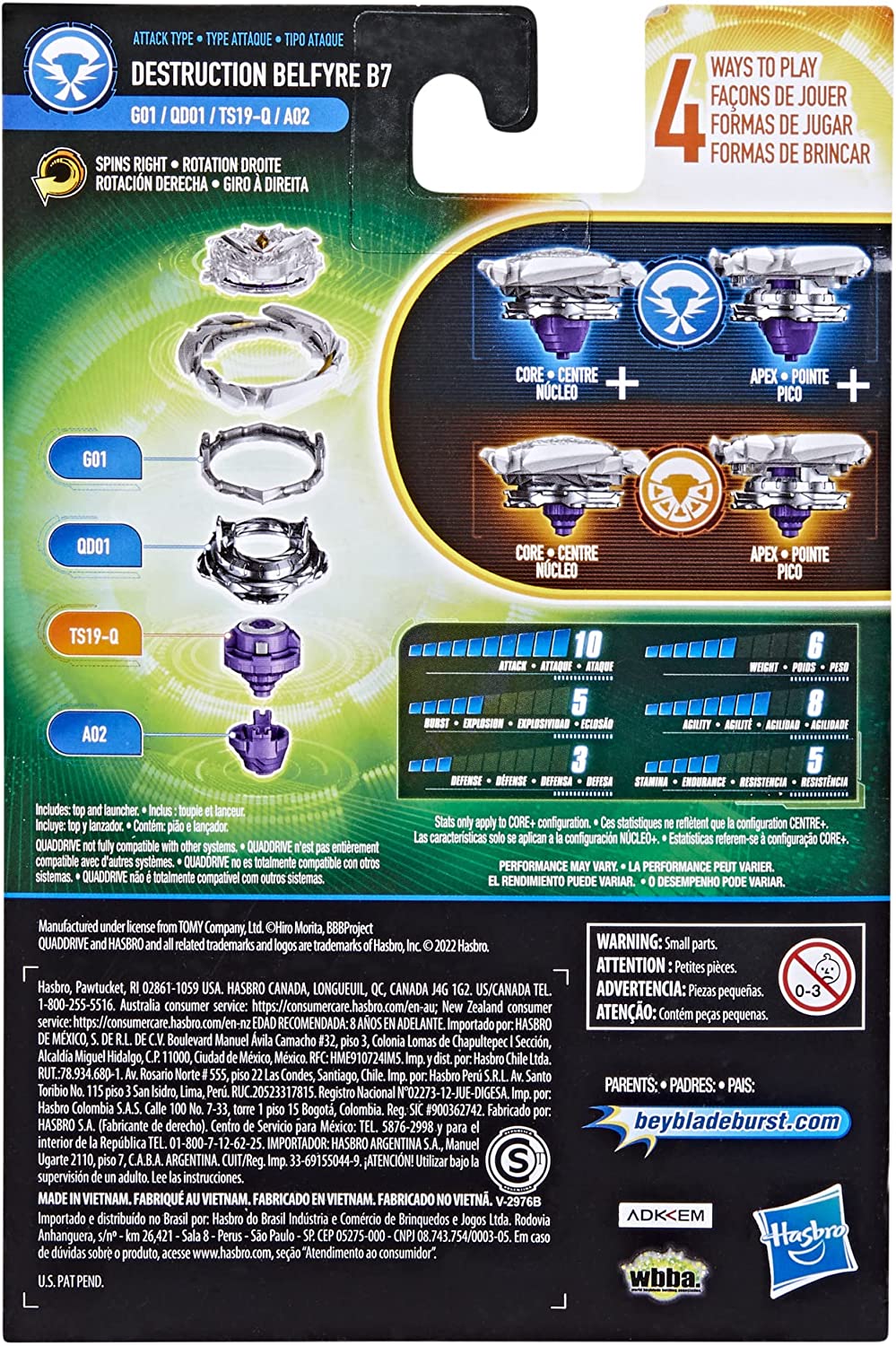 Beyblade Burst QuadDrive Destruction Belfyre B7 with Launcher Spinning Top for Kids Ages 8 and Up