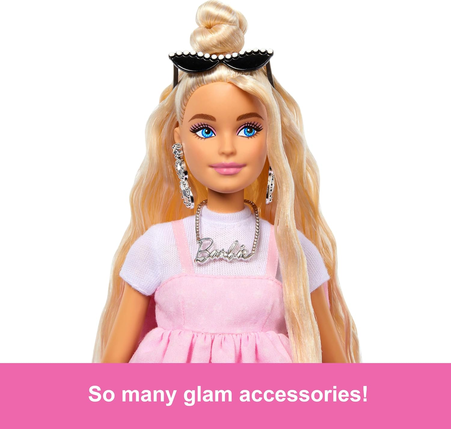 Barbie Deluxe Style Doll #3 in Barbiecore Outfit, Blond Hair in Top Knot, Pink Pastel Dress with Oversized Bow and Accessories for Kids Ages 4+