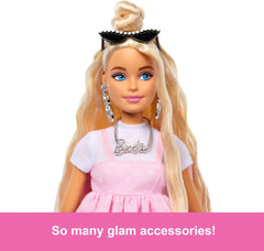 Barbie Deluxe Style Doll #3 in Barbiecore Outfit, Blond Hair in Top Knot, Pink Pastel Dress with Oversized Bow and Accessories for Kids Ages 4+