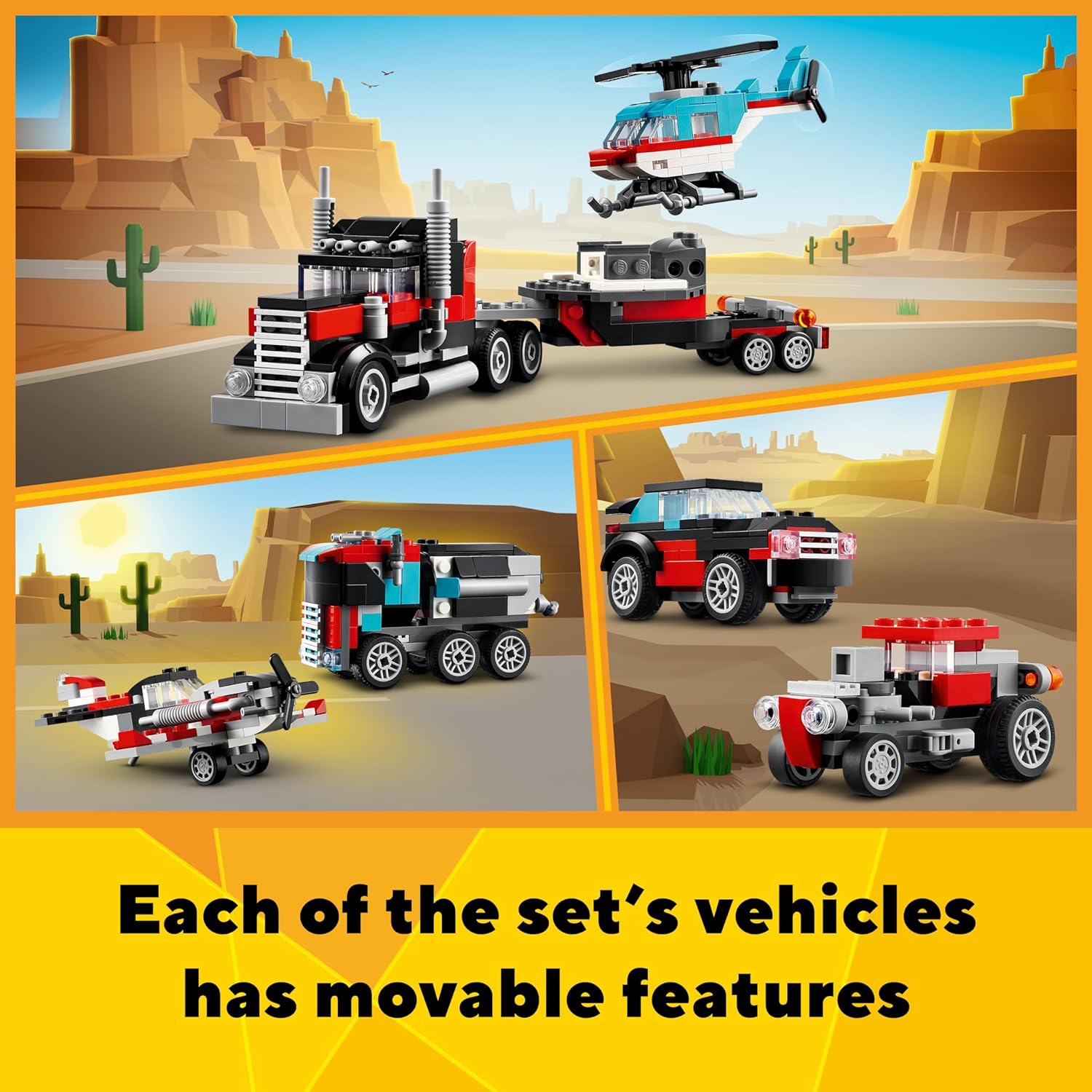 LEGO Creator 3In1 Flatbed Truck with Helicopter Building Kit for Ages 7+