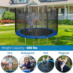 REZNOR 10 Feet Trampoline with Enclosure Safety Net & Jumping Pad for Children Kids & Adults, Multicolor
