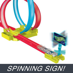 Hot Wheels Neon Speeders Track Set, Laser Stunt Slamway with 1 Hot Wheels Car, Tri-Colored Track, Connects to Other Sets, Easy Storage for Kids Ages 5+