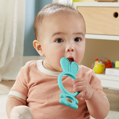 Fisher-Price Newborn Baby Toy Blue Bunny Teether BPA-Free for Tummy Time & Travel Sensory Play for Infants Ages 3+ Months