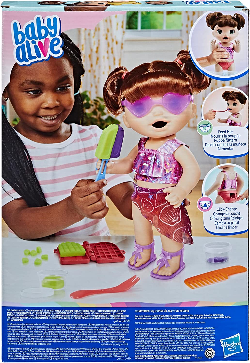 Baby Alive Sunshine Snacks Brown Hair Doll, Eats and Poops, Summer-Themed Waterplay Baby Doll for Kids Ages 3+