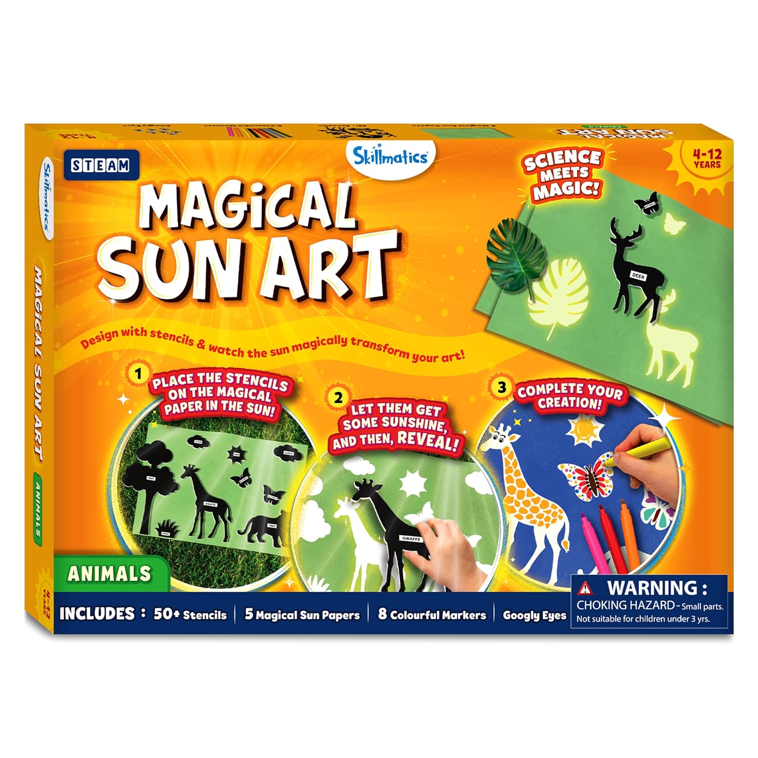 Skillmatics Magical Sun Art Animals Mess-Free DIY STEM Craft Paper Art Kit For Kids Ages 4+