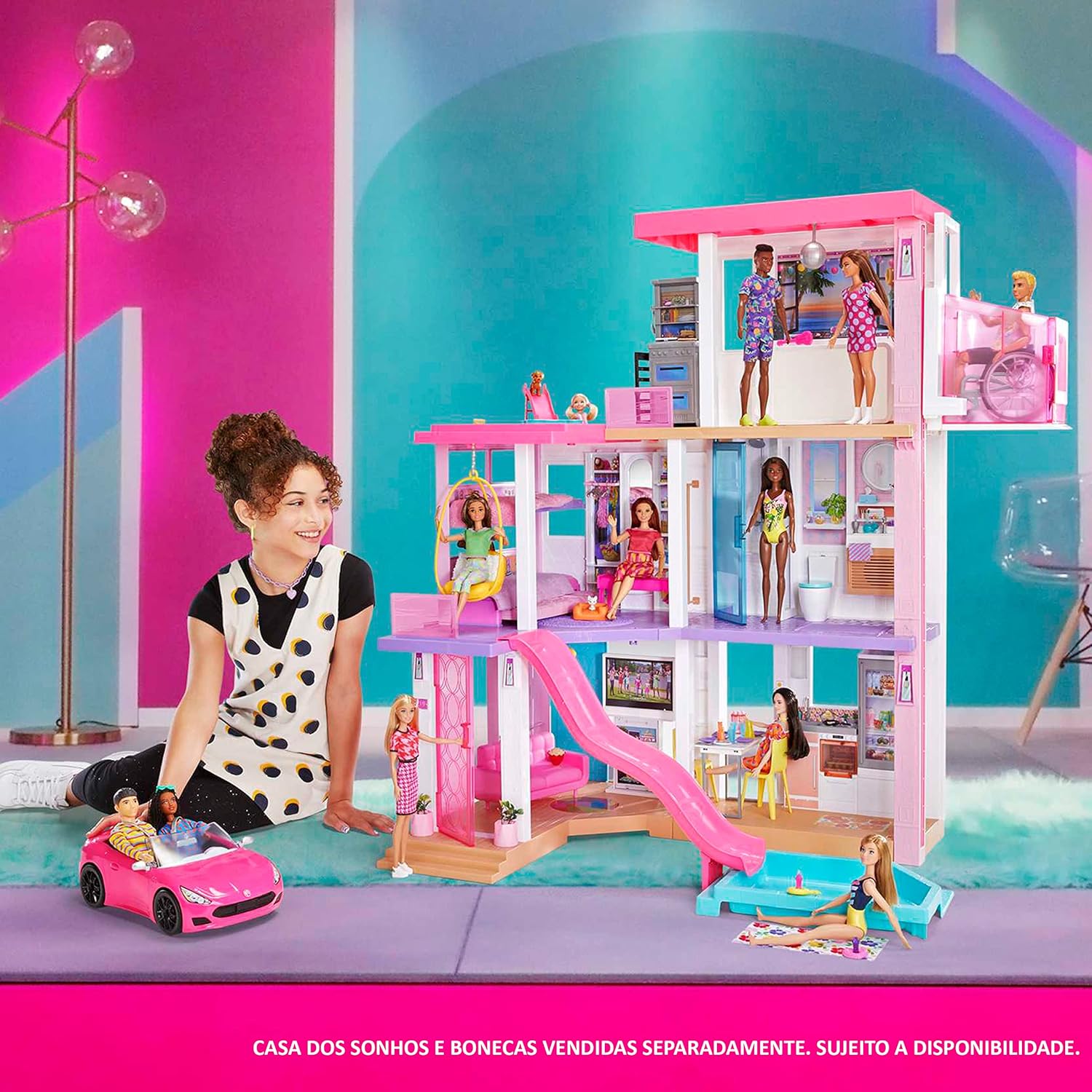 Barbie Convertible 2-Seater Pink Car with Rolling Wheels & Realistic Details Gift for Ages 3 Years and UP