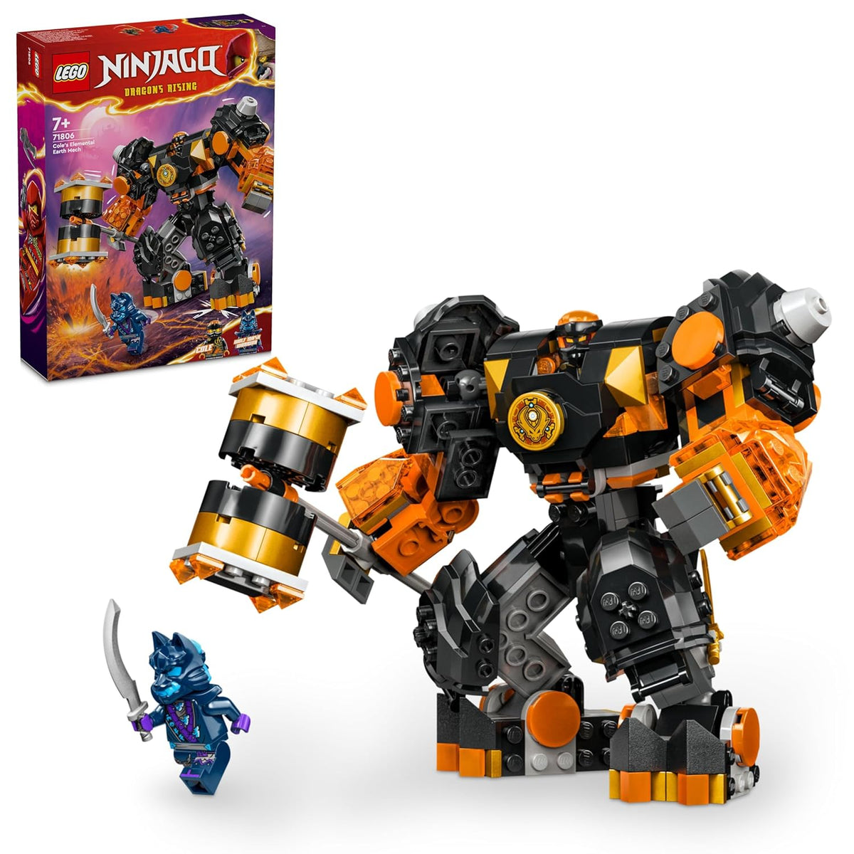 LEGO NINJAGO Cole’s Elemental Earth Mech Toy Set Building Kit for Ages 7+