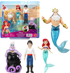 Disney Princess Small Doll 4-Pack with Mermaid Ariel, Prince Eric, Ursula & King Triton & Trident Accessory Inspired by Movie