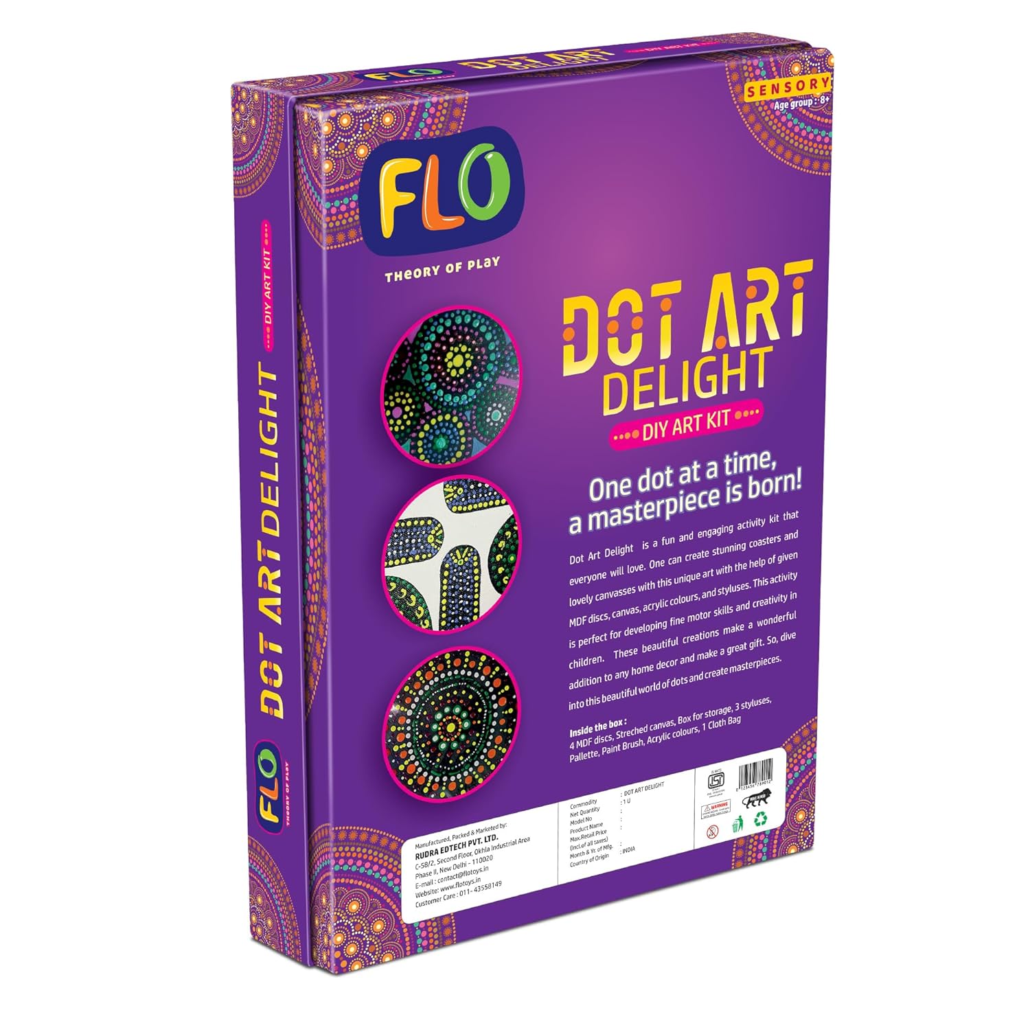 FLO Toys Dot Art Delight Craft Activity Box, Diy Hobby Craft Tools Kit For Kids Ages 8+