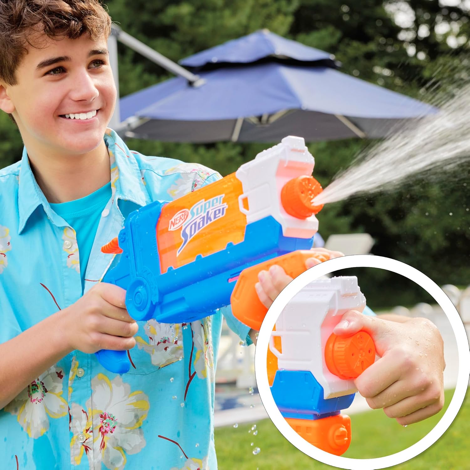 Nerf Super Soaker Flip Fill 4 Spray Styles Water Blaster with Large 890ml Water Tank Toy Pichkari for Holi Festival, for Kids Ages 6+