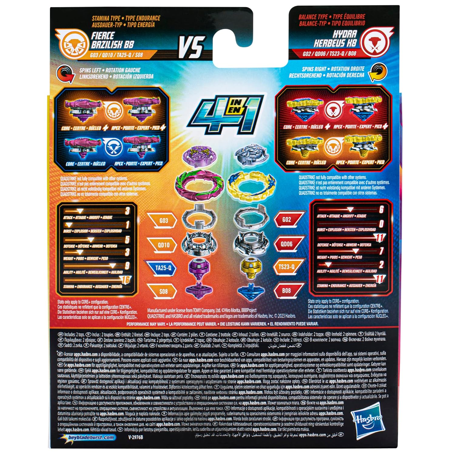 Beyblade Burst QuadStrike Fierce Bazilisk B8 and Hydra Kerbeus K8 Spinning Top Dual Pack, 2 Battling Game Top Toy for Kids Ages 8 and Up