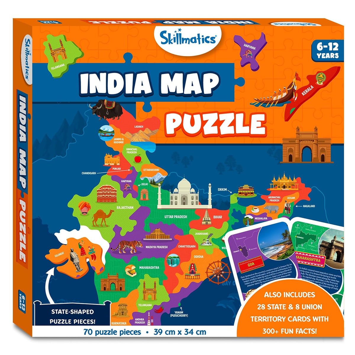 Skillmatics India Map Puzzle - 70 Pieces, Educational Toy for Learning 300+ Facts About India, Gifts for Ages 6 to 12