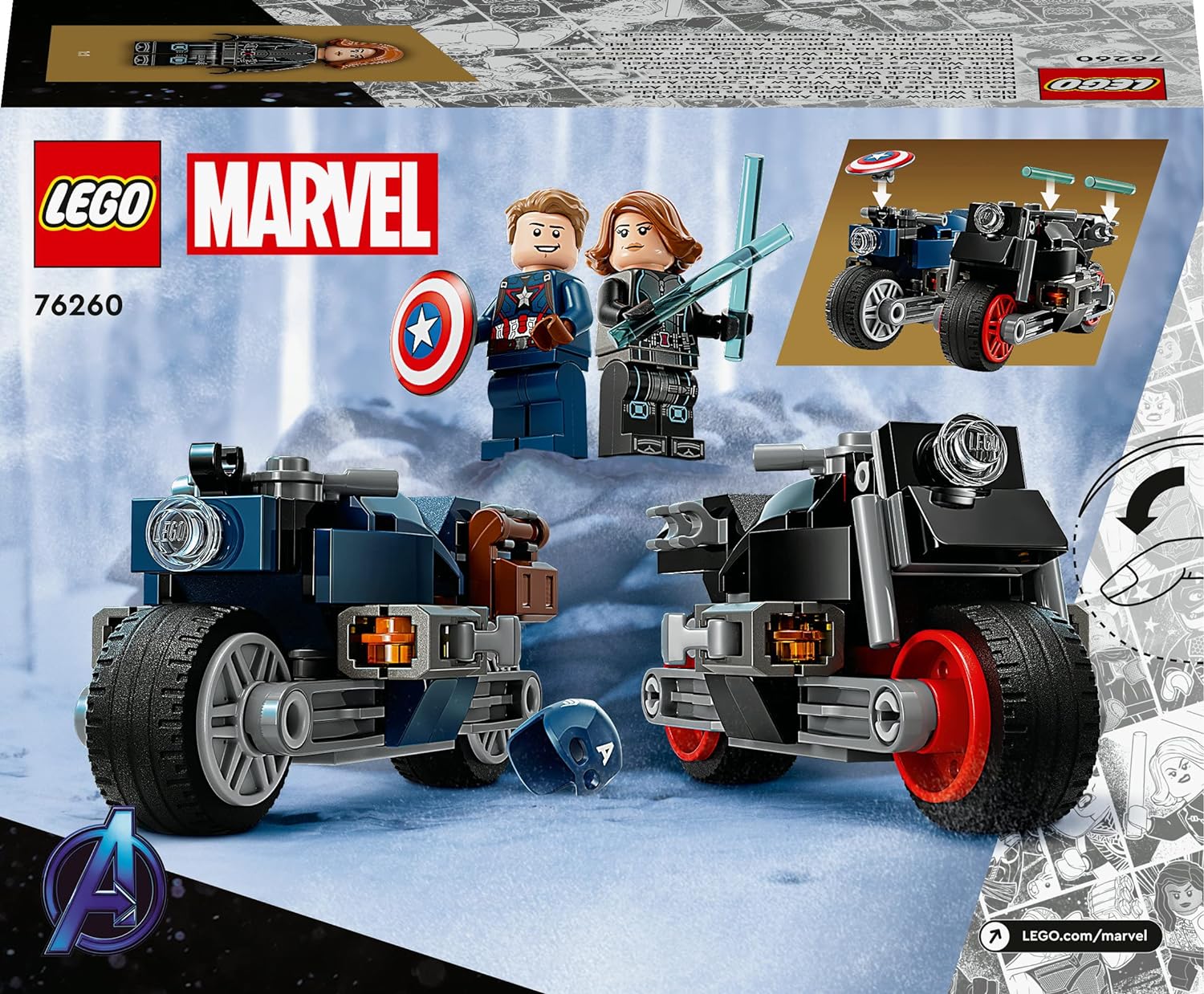 LEGO Marvel Black Widow & Captain America Motorcycles Building Kit for Ages 6+