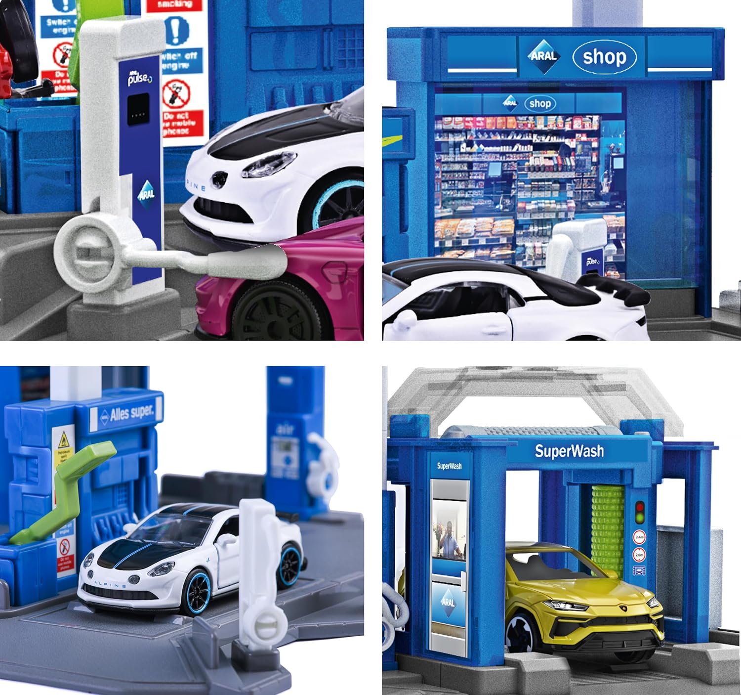 Majorette Petrol Station ARAL Imaginative Role-Play Set Includes 1 Fuel Tanker, Features Fuel Pump & EV Charger, Car wash and Shop Suitable for 1:64 Scale Vehicles for Kids Ages 5 Years & Up