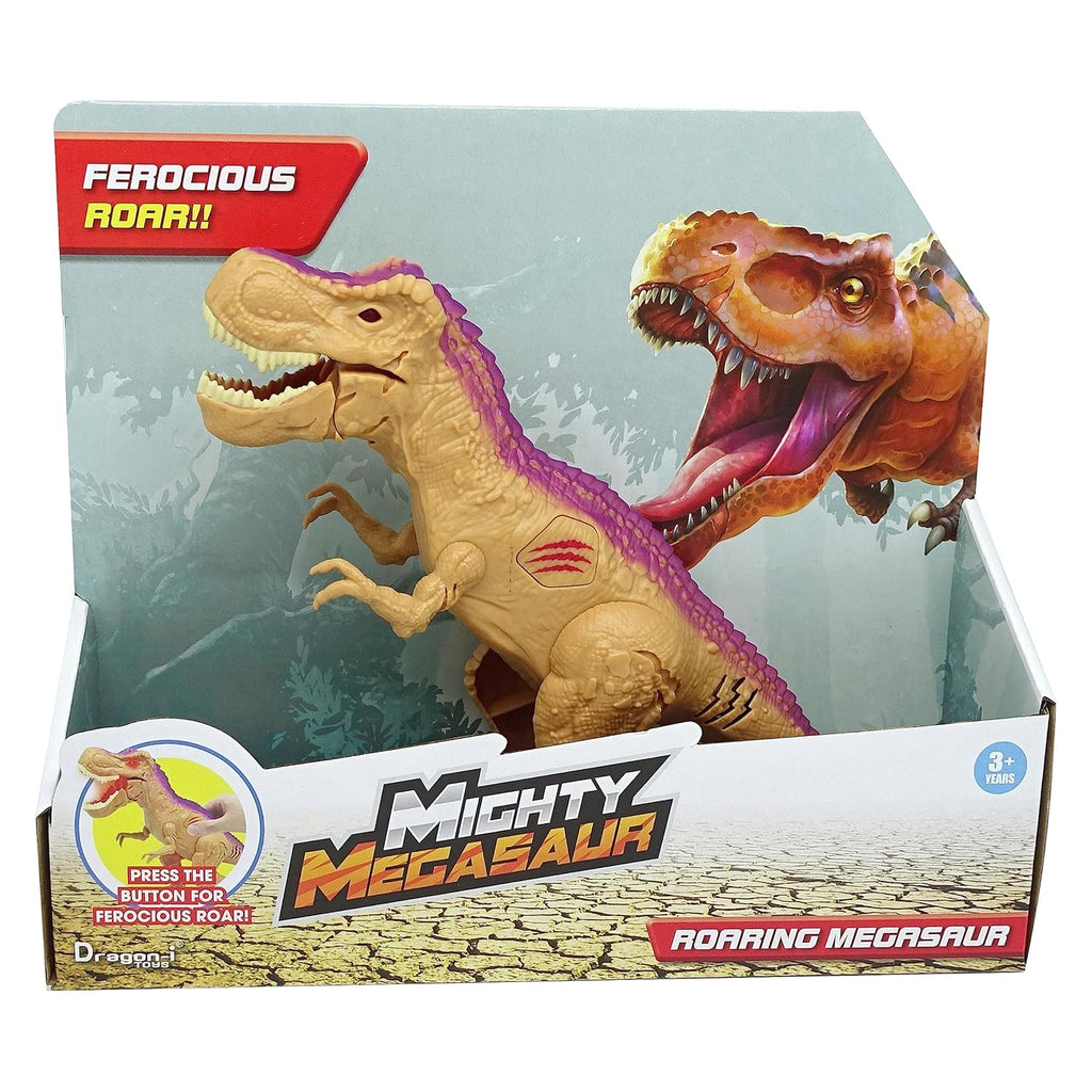 Dragon-I Mighty Megasaur Roaring T-Rex Dinosaur Action Figure for Kids Ages  3+, Brown