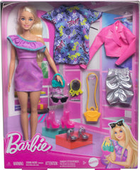 Barbie Blond Hair Doll with 3 Party-Themed Mix-and-Match Outfits Including Dresses, Purses and Heels for Ages 3 Years & Up