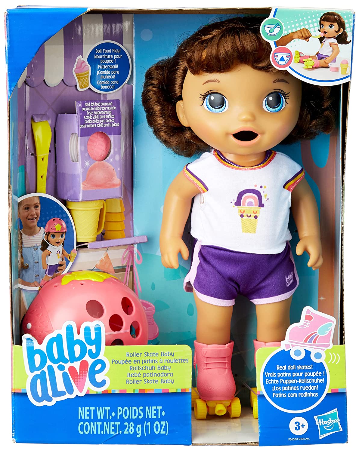Baby Alive 12 Inch Roller Skate Brown Hair Doll, Eats and Poops Doll for Kids Ages 3+