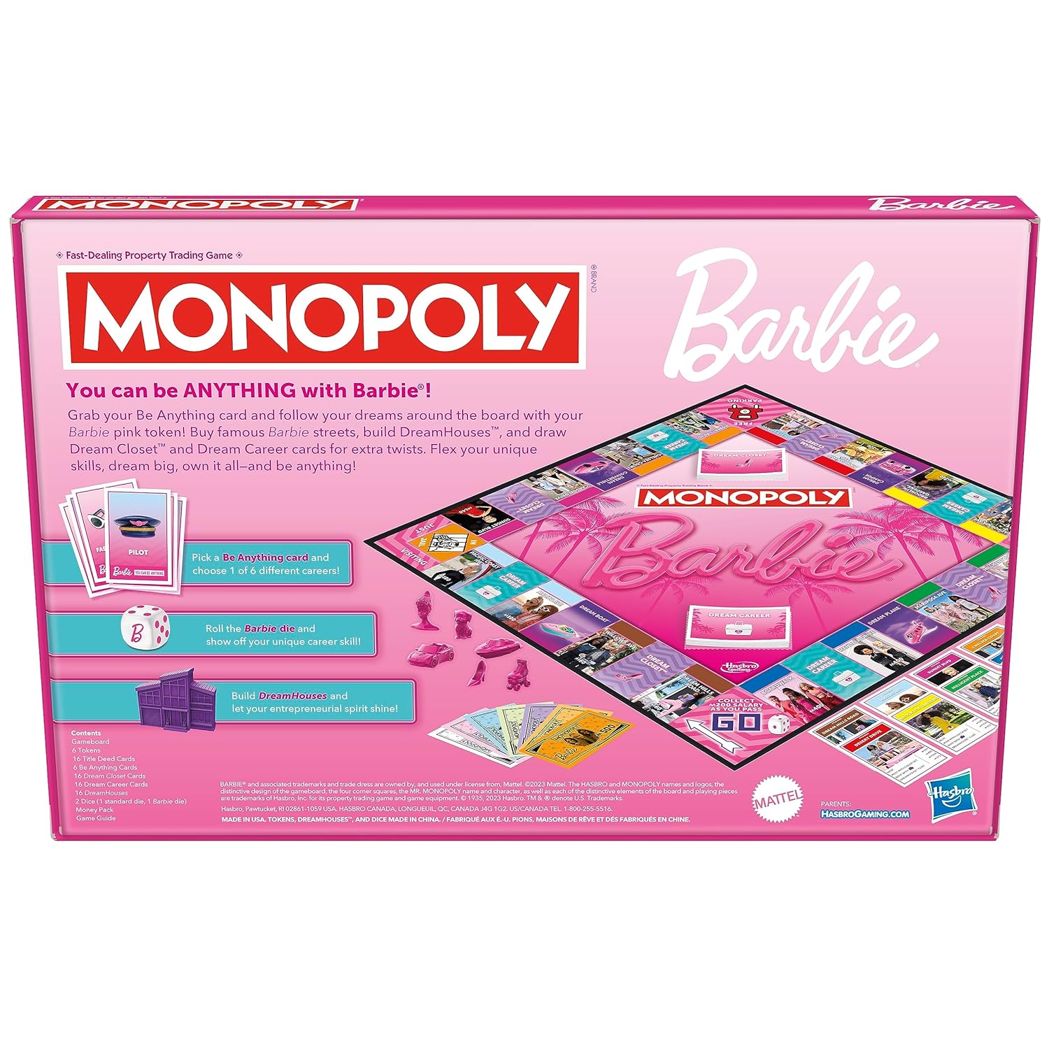 Monopoly Barbie Edition 2-6 Players Fun Family Board Game for Kids and Adults Ages 8+