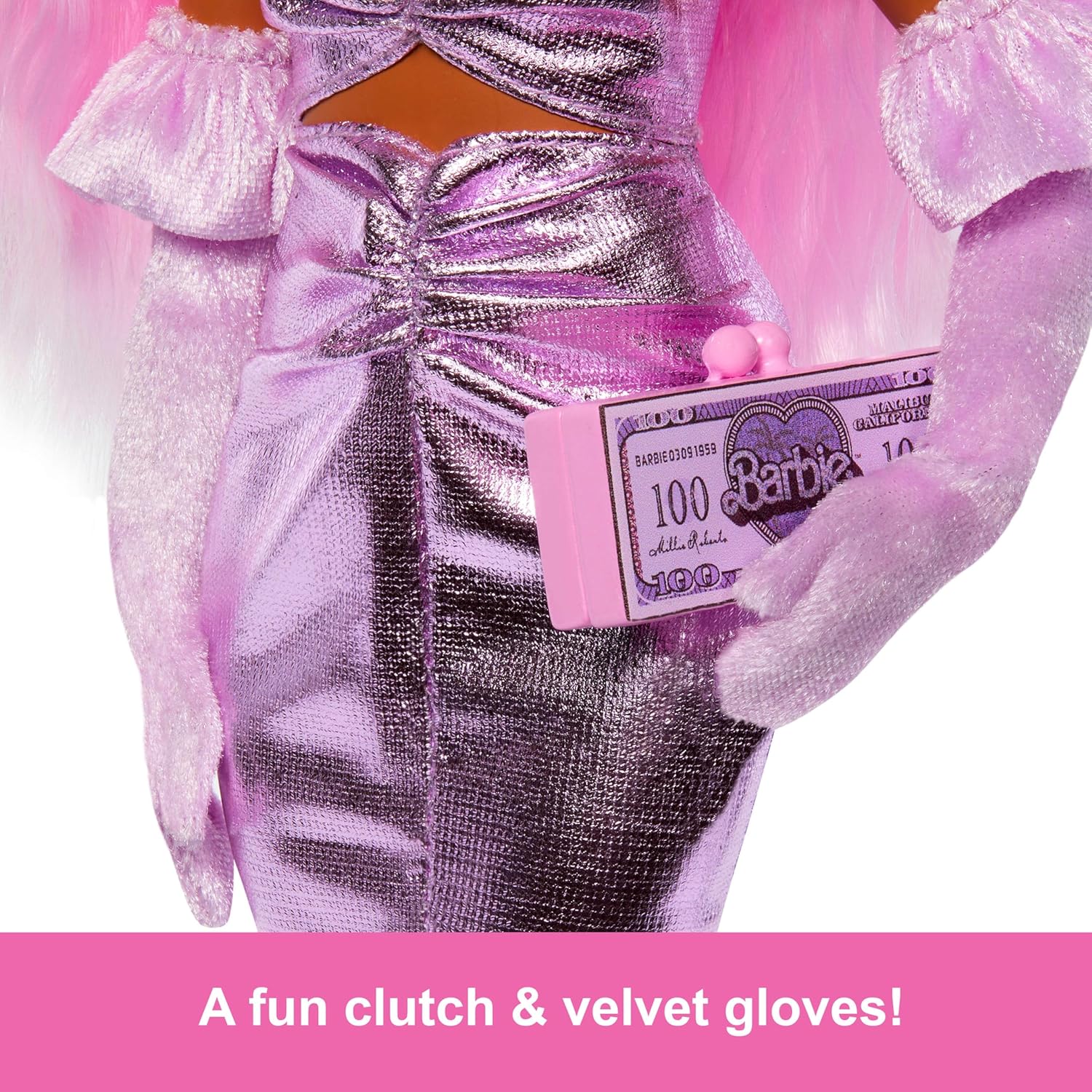 Barbie Deluxe Style Doll #1 in Barbiecore Outfit, Pink Hair and Glossy Pink Dress with Accessories for Kids Ages 4+