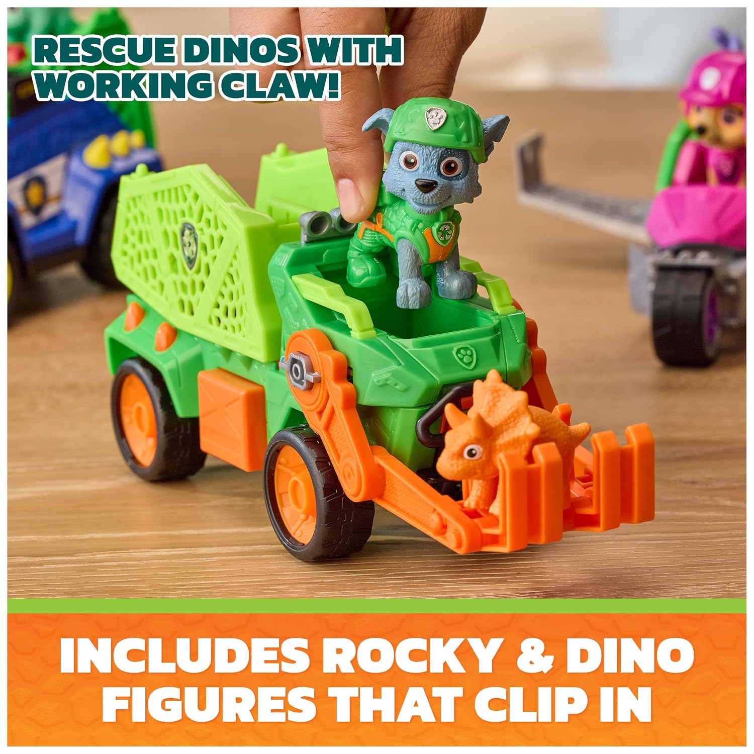 PAW Patrol The Dino Film Rocky's Dino Rescue Recycler Action Car Figure For Kids 3 Years and Above