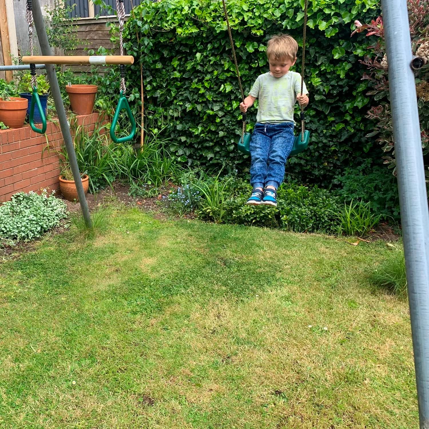 REZNOR Plastic Swing Seat with Hight Adjustable Strong Rope Tree Swing For 3-12 Years Kids Children, Green