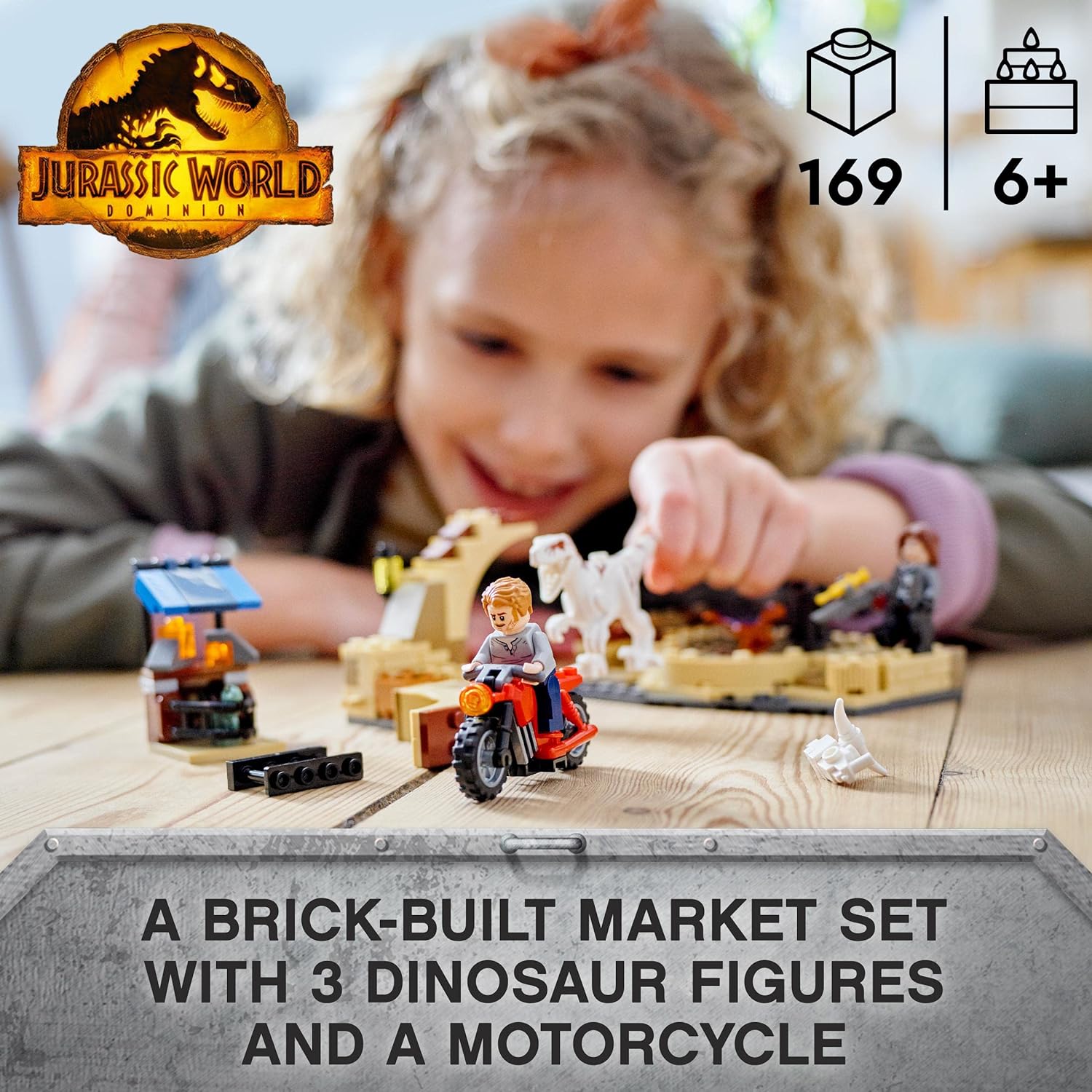 LEGO Jurassic World Atrociraptor Dinosaur: Bike Chase Building Kit for Ages 6+