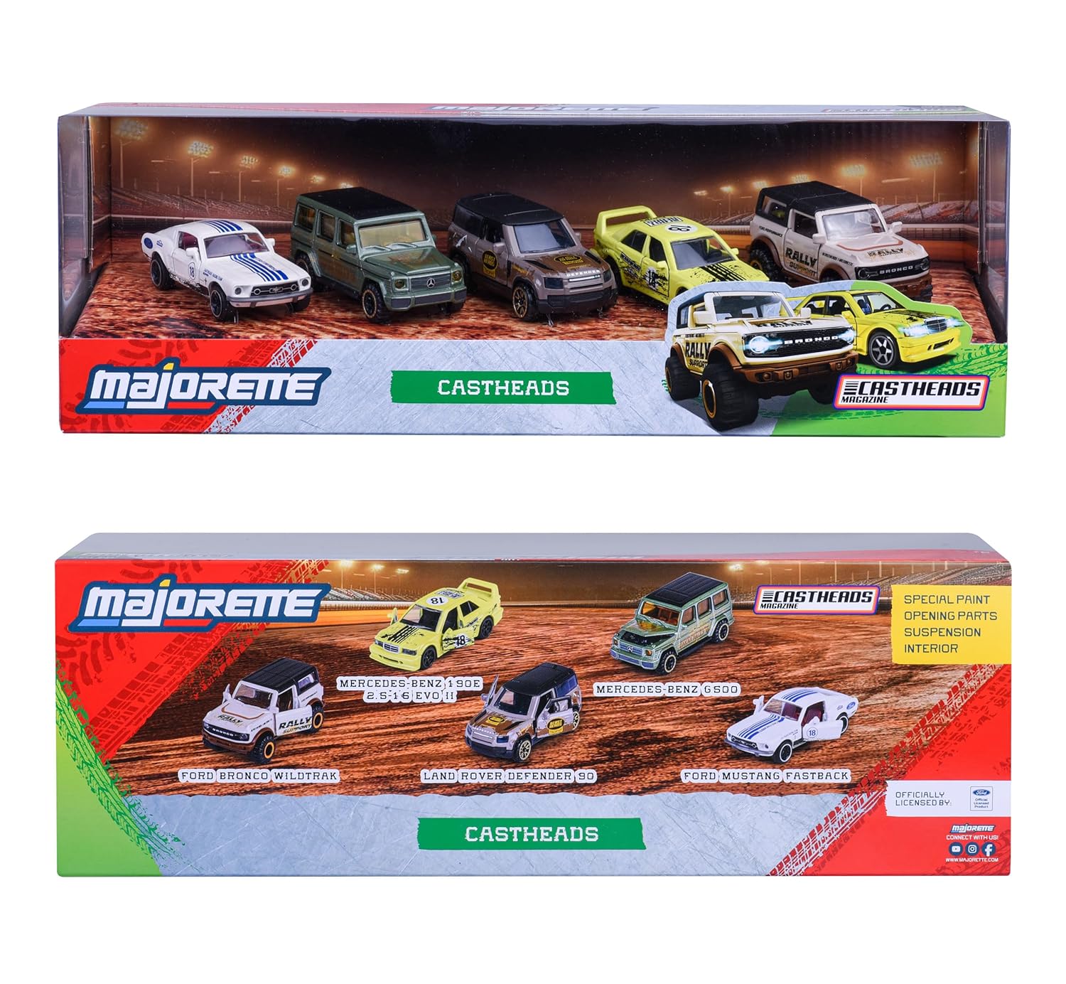 Majorette CastHeads 5 Pack Set - Metal Toy Car with Freewheel, Suspension & Opening Parts for Kids & Collectors