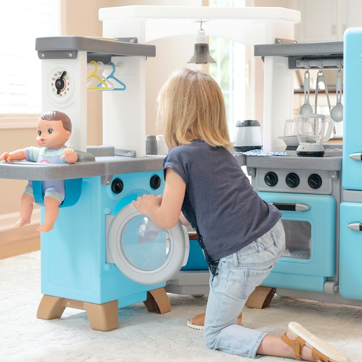 Step2 Cook & Care Corner Kitchen & Nursery for Kids, Interactive Lights & Sounds, Realistic Sink, Fridge, & Washing Machine, Pretend Playset