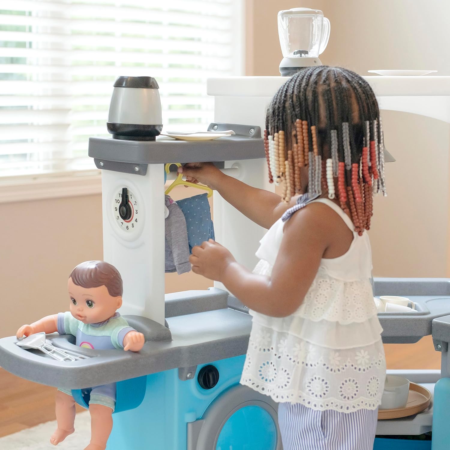 Step2 Cook & Care Corner Kitchen & Nursery for Kids, Interactive Lights & Sounds, Realistic Sink, Fridge, & Washing Machine, Pretend Playset
