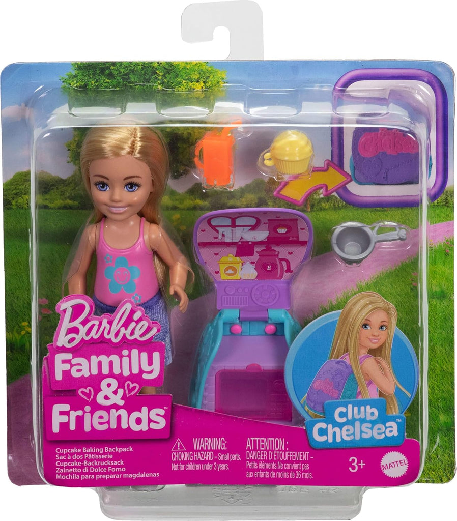 Barbie Family &amp; Friends Chelsea Cupcake Baking Backpack Chelsea Doll And Accessories For Kids Ages 3+