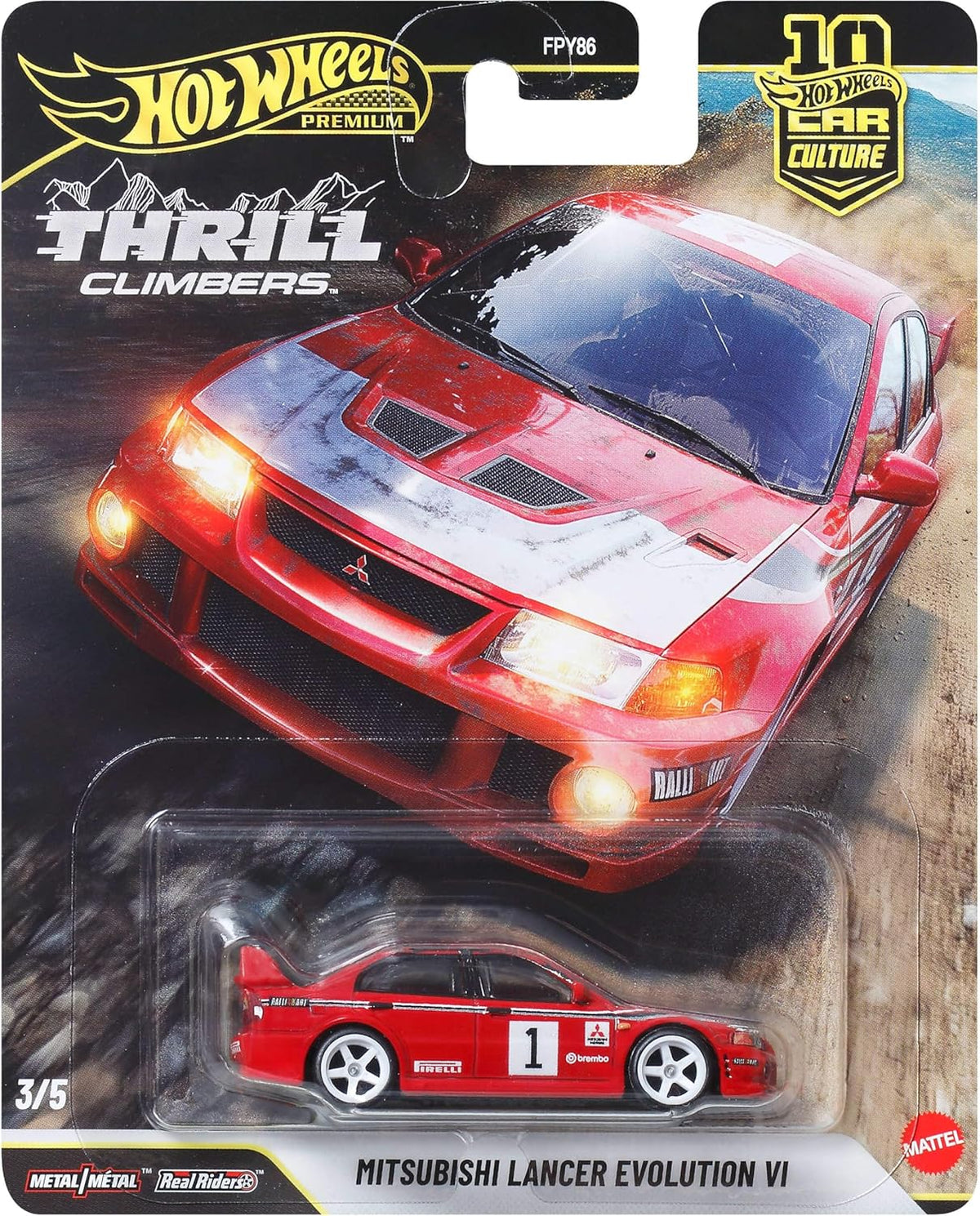 Hot Wheels Car Culture 1:64 Scale Premium Thrill Climbers 2026 Mitsubishi Lancer Evolution VI Toy Car for Ages 4+