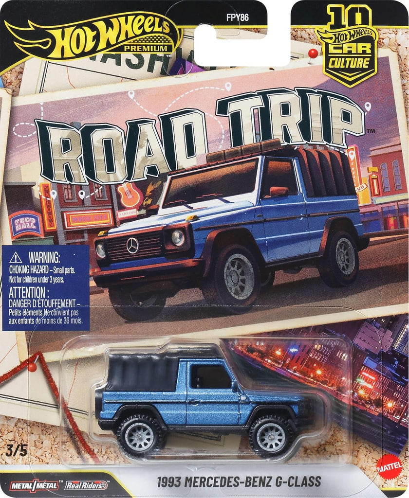 Hot Wheels Car Culture 1:64 Scale Premium Road Trip 1993 Mercedes-Benz G-Class Toy Car for Ages 4+