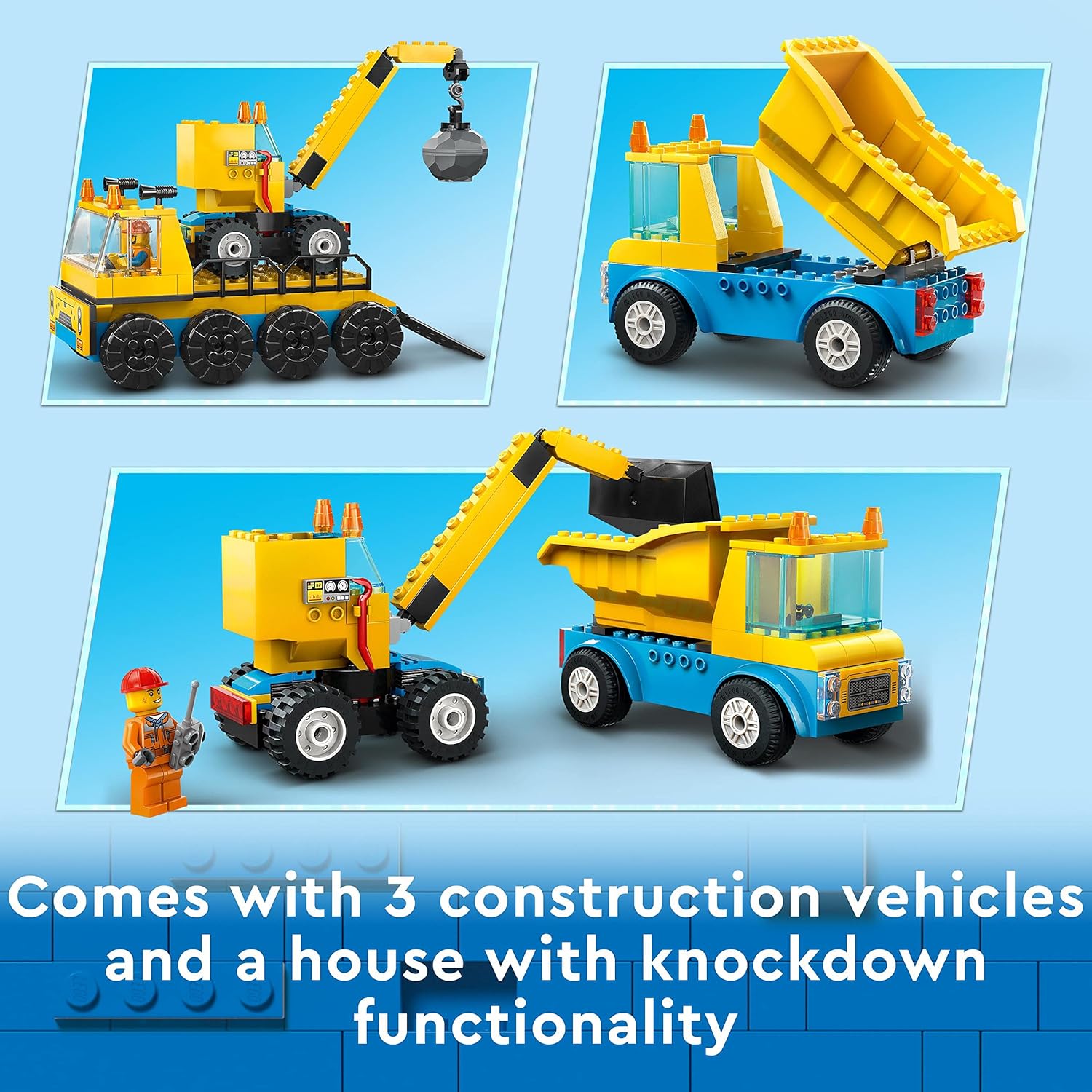 LEGO City Construction Trucks & Wrecking Ball Crane Building Kit For Ages 4+