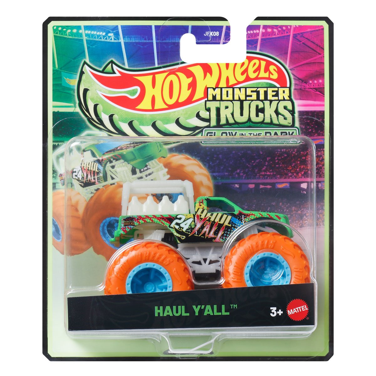 Hot Wheels 1:64 Scale Monster Trucks Glow-in-the-Dark Haul 'Y' All Toy Truck for Ages 3+