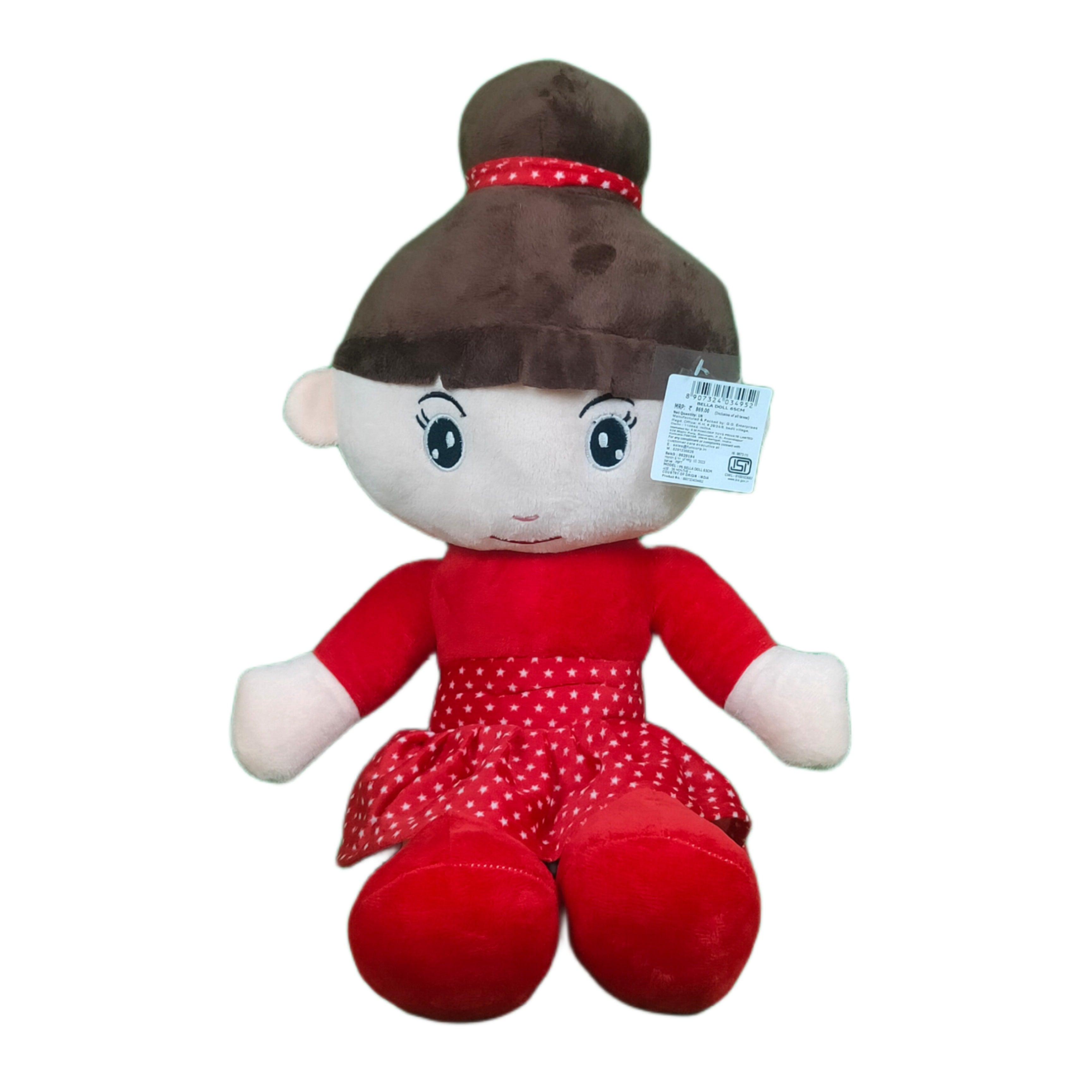 Play Hour Bella Rag Doll Plush Soft Toy Wearing Red Polka Dot Frock for Ages 3 Years and Up, 65cm
