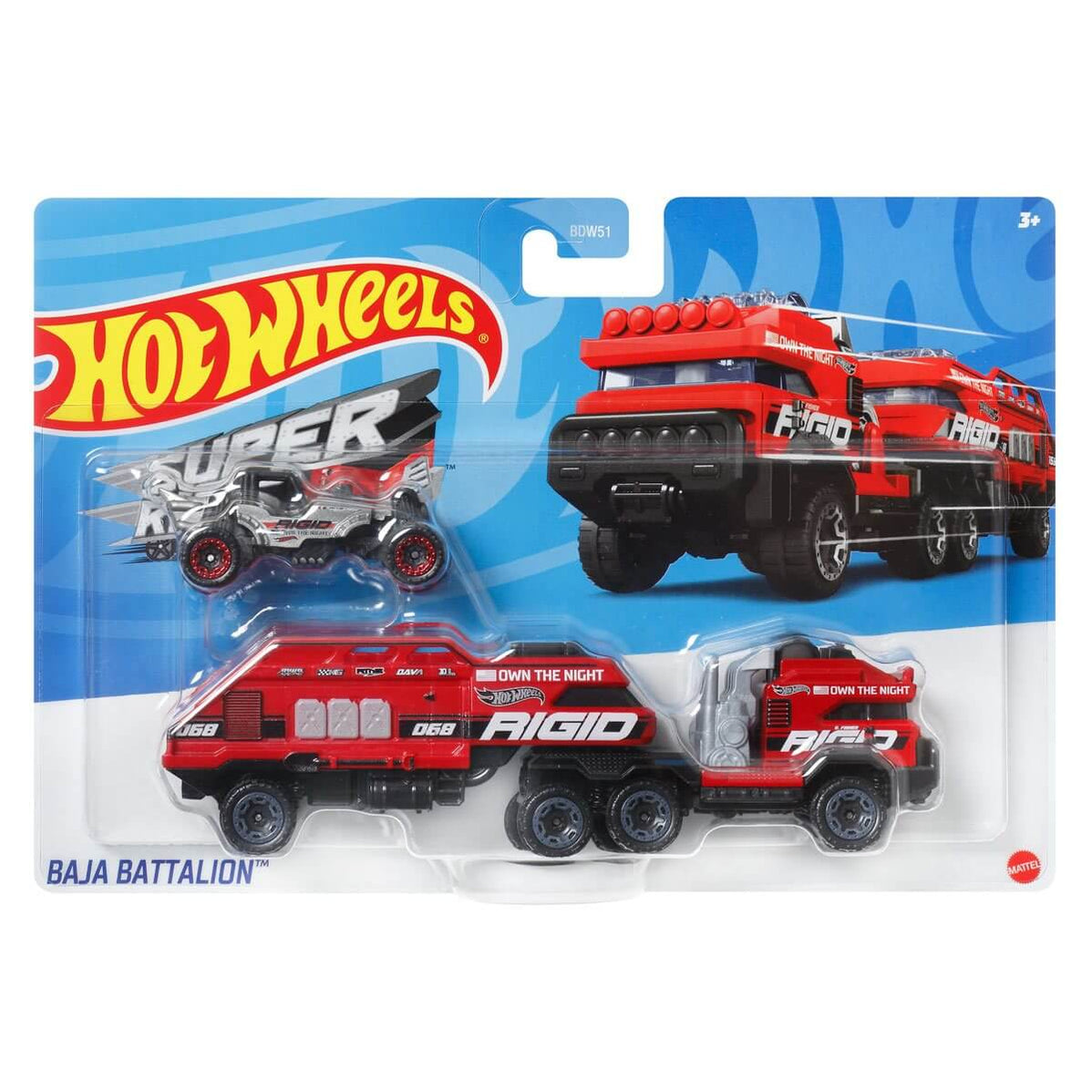 Hot Wheels Super Rigs Baja Battalion With 1 Hot Wheels 1:64 Scale Car for Ages 3 Years Old&Up (HMF94)