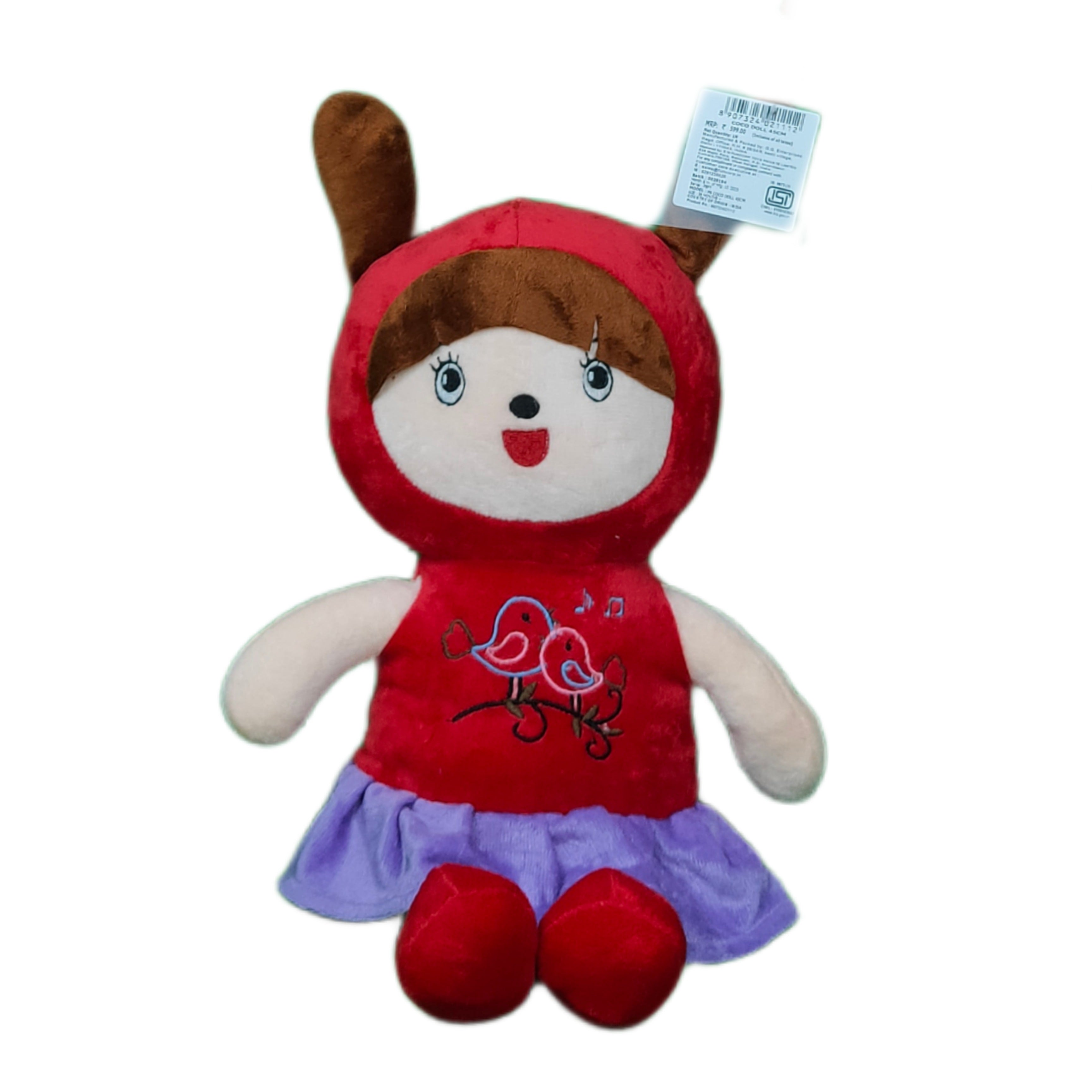 Play Hour Coco Rag Doll Plush Soft Toy Wearing Red Frock for Ages 3 Years and Up, 45cm