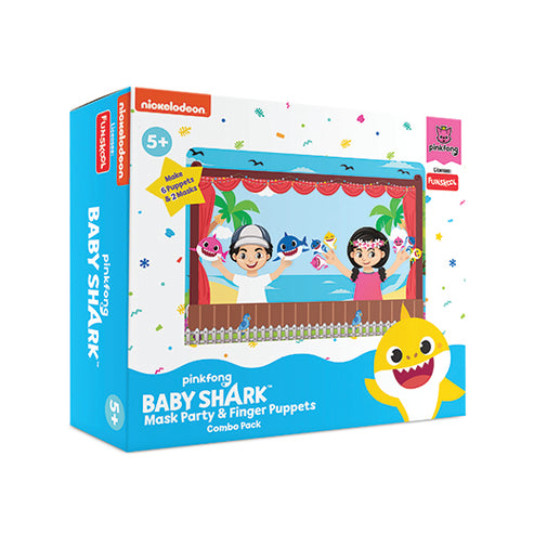 Funskool Handy Crafts Baby Shark Mask Party & Finger Puppets, Birthday Themed Party, Make 2 Soft Masks & 6 Finger Puppets for Boys & Girls, Art and Craft Kit, Ages 5 Years and Above, Multicolour