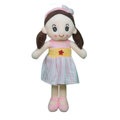 Play Hour Cute Rag Doll Plush Soft Toy Wearing Baby Pink & White Stripes Frock for Ages 3 Years and Up, 40cm