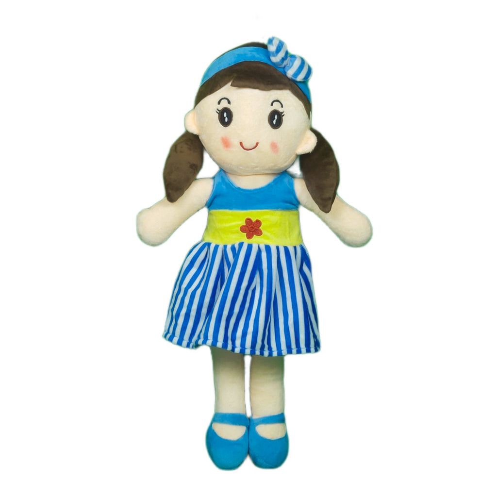 Play Hour Cute Rag Doll Plush Soft Toy Wearing Blue & White Stripes Frock for Ages 3 Years and Up, 40cm