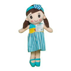 Play Hour Cute Rag Doll Plush Soft Toy Wearing Sky & White Stripes Frock for Ages 3 Years and Up, 40cm