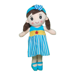 Play Hour Cute Rag Doll Plush Soft Toy Wearing Sky & White Stripes Frock for Ages 3 Years and Up, 40cm