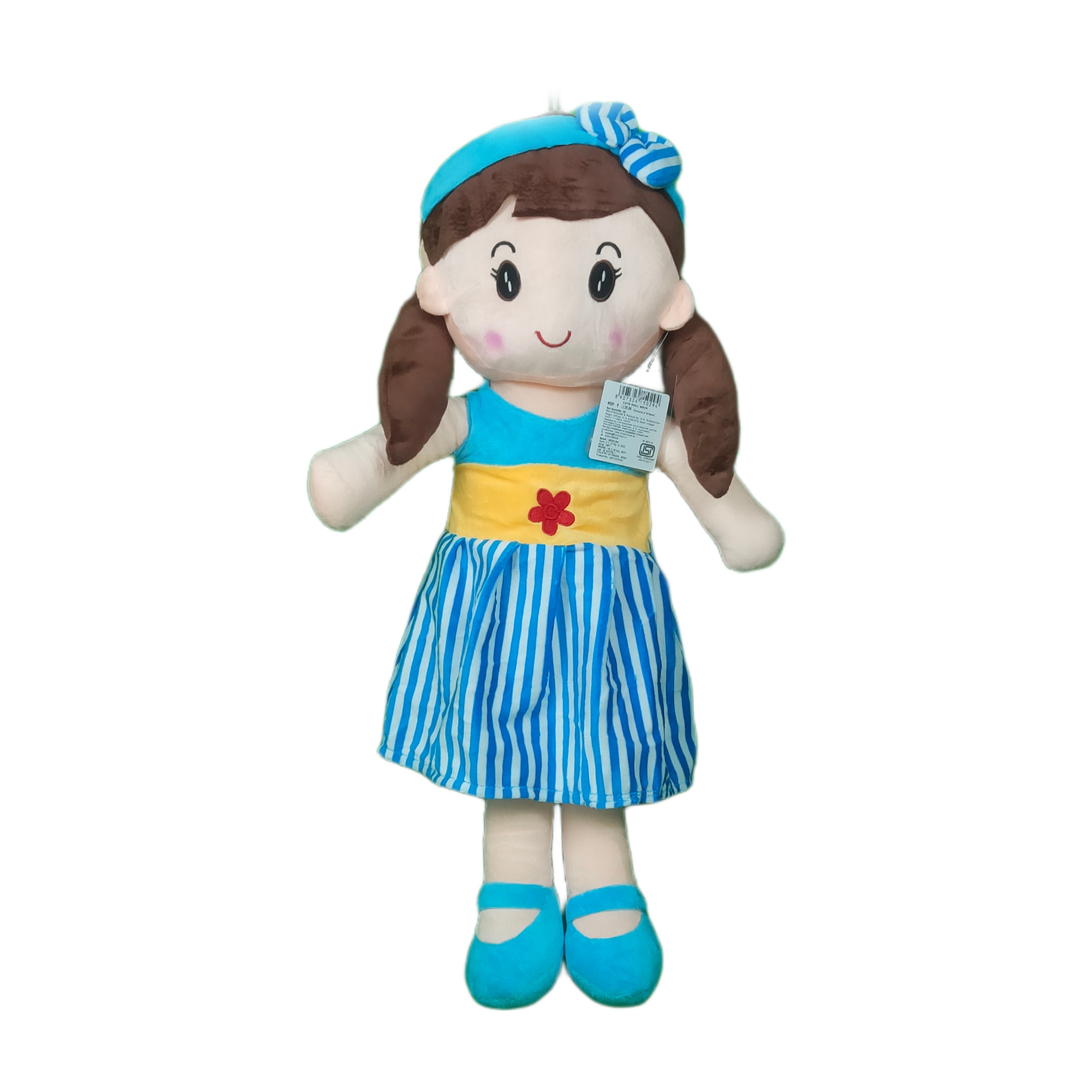 Play Hour Cute Rag Doll Plush Soft Toy Wearing Blue & White Stripes Frock for Ages 3 Years and Up, 60cm