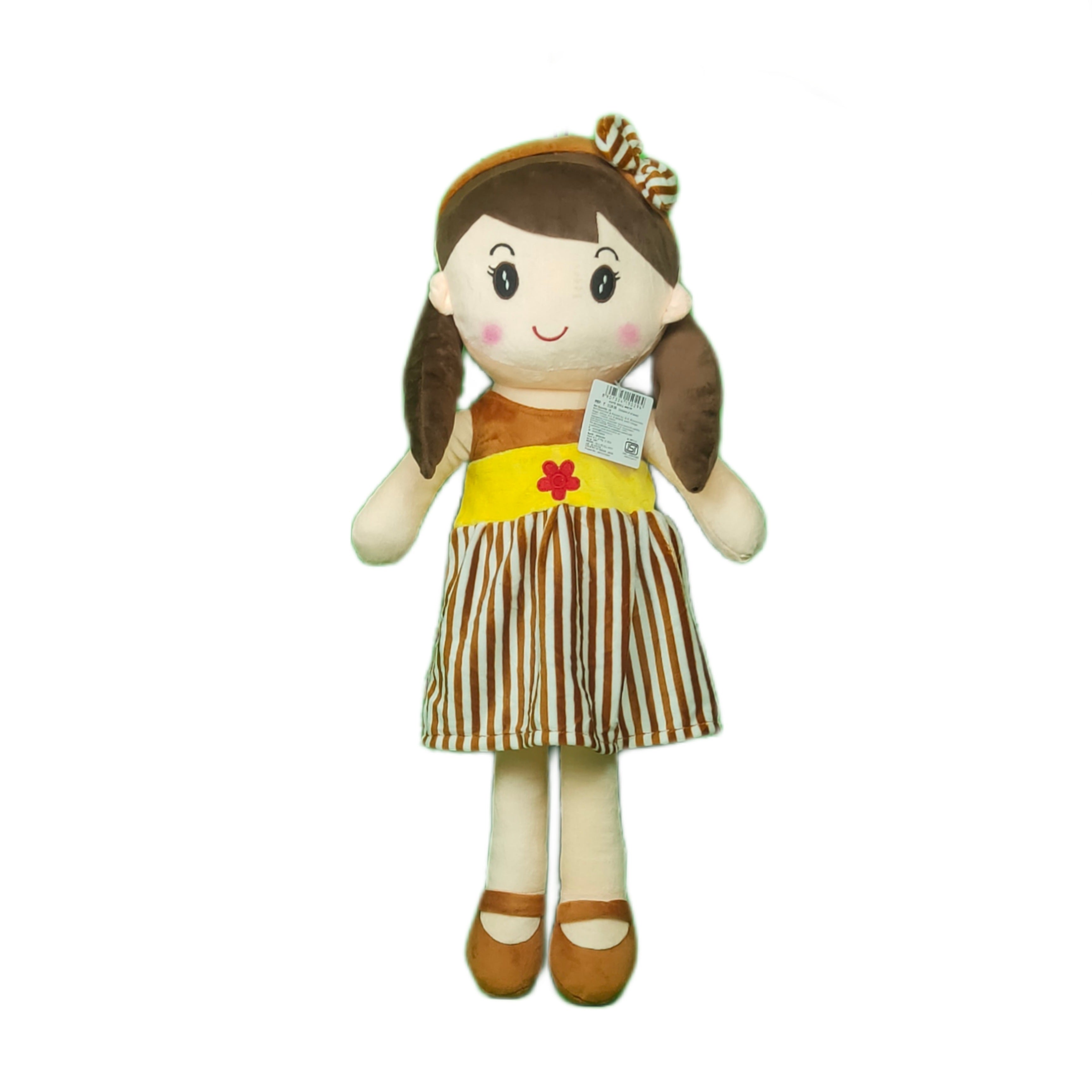Play Hour Winky Rag Doll Plush Soft Toy Wearing Brown Dress for Ages 3 Years and Up, 60cm